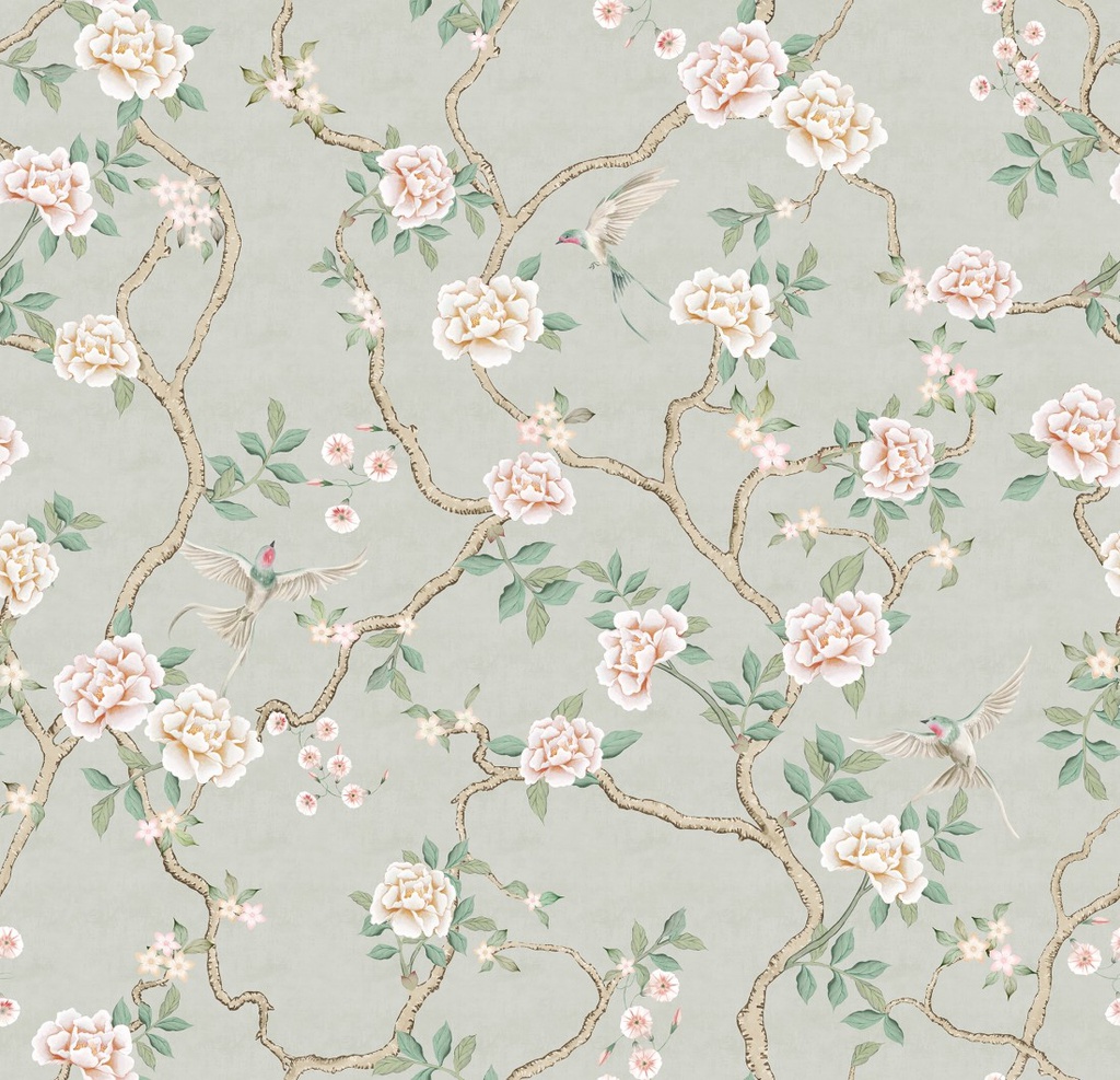 Papel Tapiz Chinoiserie Arbol de Peonias Vintage Beige