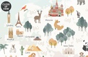 Papel Tapiz Mapa del Mundo Rosa con Globos y Animales