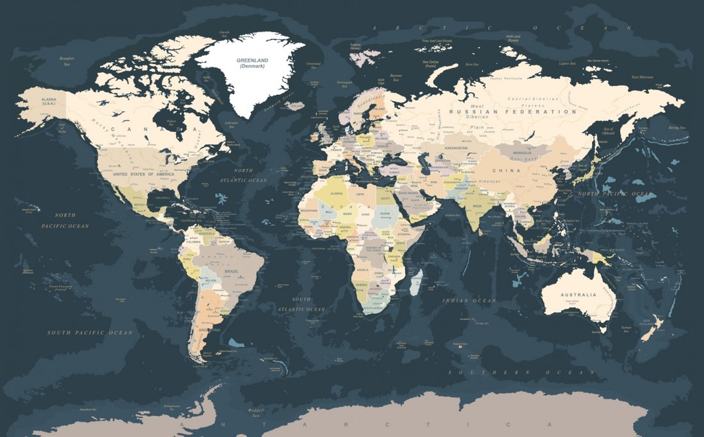 Papel Tapiz Mapa del Mundo Vintage en Madera
