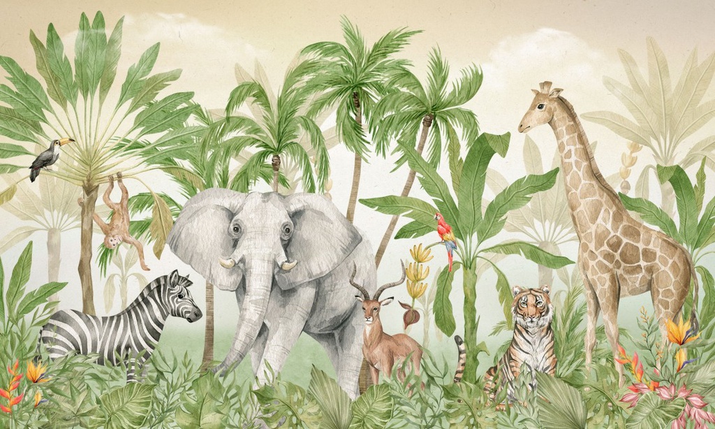 Papel Tapiz Safari Animales de la Jungla Tropical