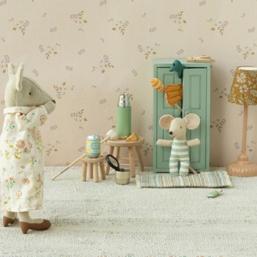 Maileg Wooden Closet Mouse - Soft Blue