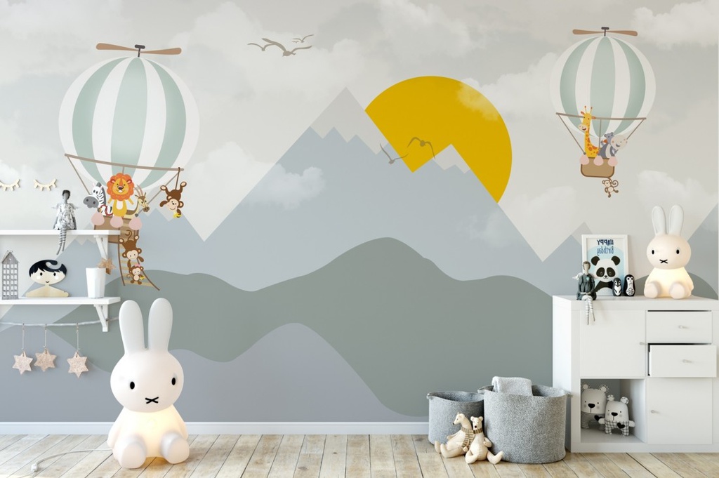 Papel Tapiz Nursery Montañas y Globos Aerostáticos (M2)