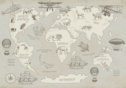 Papel Tapiz Niños Mapa con Animales- Café (M2)