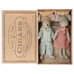 [P-712] Maileg Mum and Dad Mice in Cigarbox